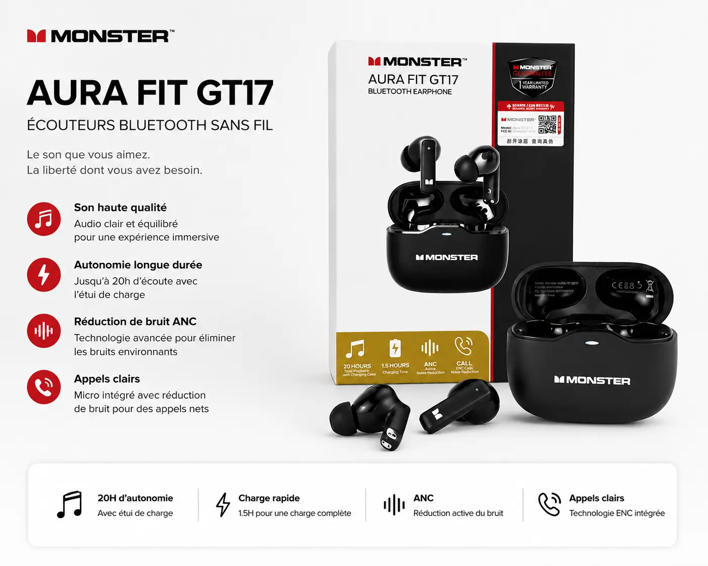 MONSTER™ AURA FIT GT17 BLUETOOTH EARPHONE