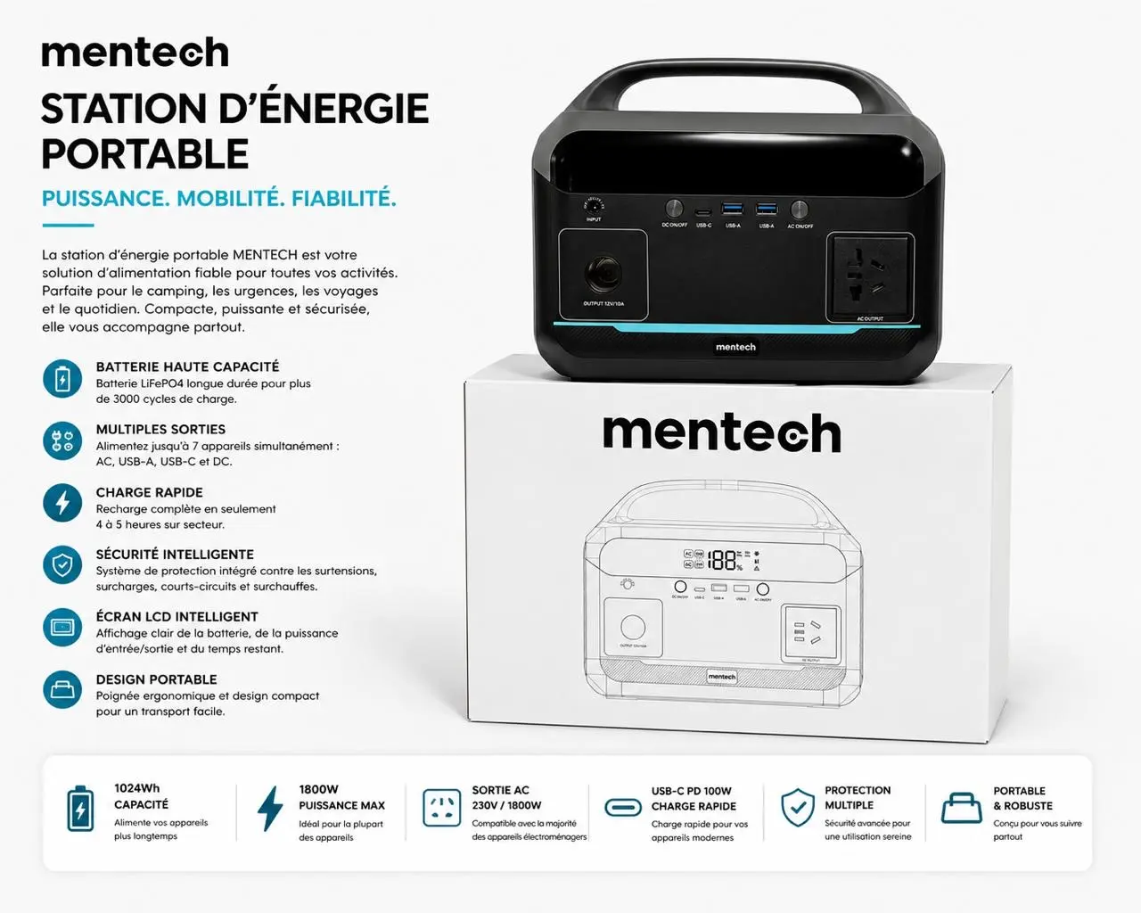 mentech STATION D'ÉNERGIE PORTABLE